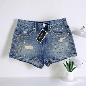 Juicy Couture Blue Denim Distressed Studded Shorts NWT Size 26